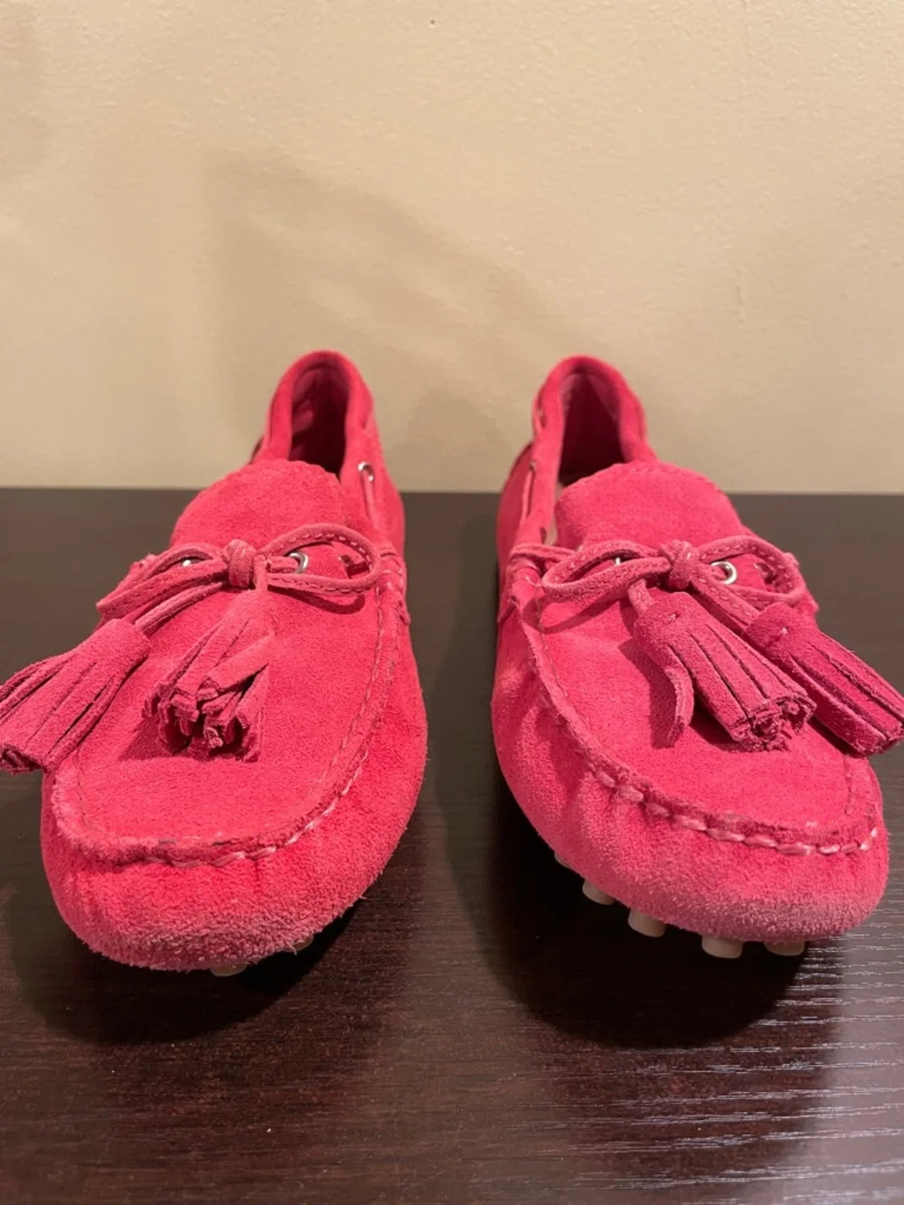 Coach Red Suede Tassel Bow Moccasin Loafers Size 6 - Picture 4 of 5